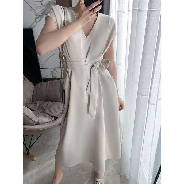 

summer strap v neck french short sleeved high waisted slimming dress for women, Black;gray