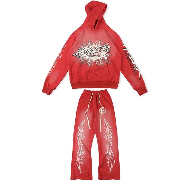 

hoodies flare pants red sports suit plus size men womens vintage printed hip hop sweatshirts fleece men's 23fw 5 styles, Black;brown
