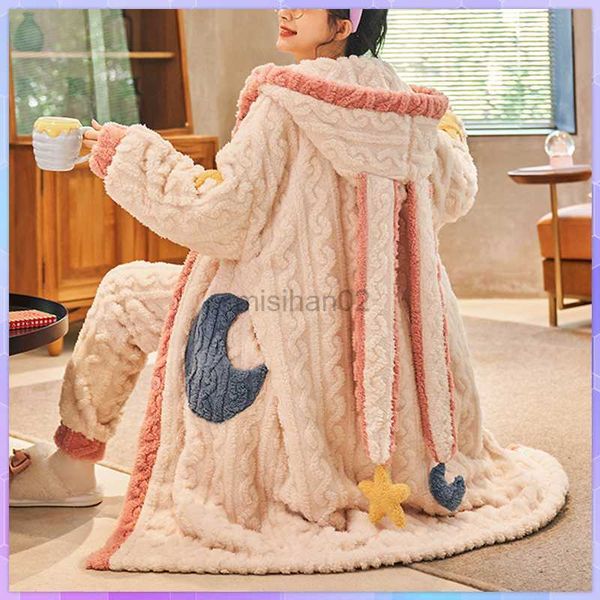 

women's sleep lounge thicker women's pajamas warm sweet hooded nightgown winter flannel kawaii home clothes female cute soft chic
