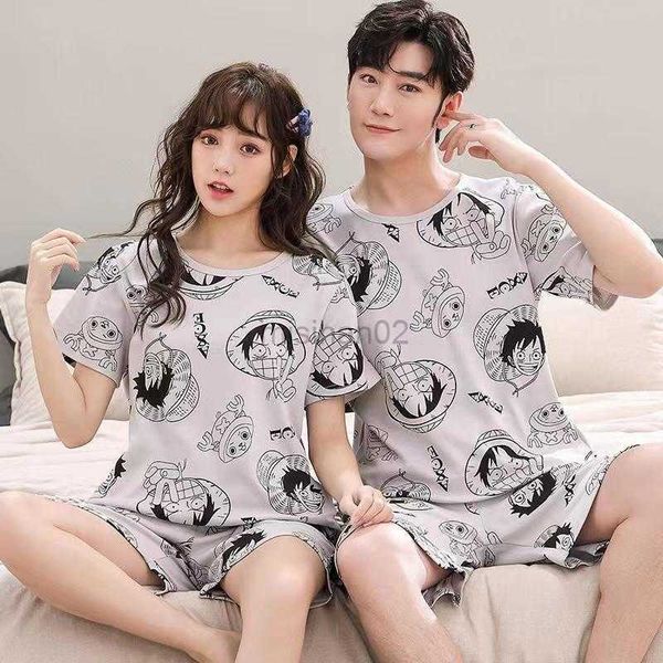 

women's sleep lounge summer couple lovers pijamas set japanese anime cartoon print homewear men's pajama cartoon with shorts casu