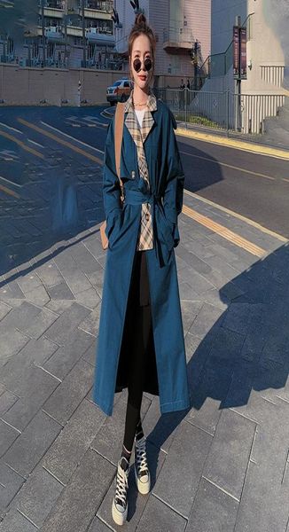 

women039s trench coats windbreaker long plaid stitching spring autumn coat loose casual ladies cloak design sense classic fashi1014793, Tan;black
