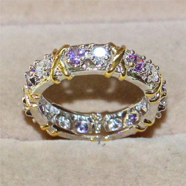 

lady's 925 sterling silver purple tanzanite couple rings yellow gold eternal band wedding ring for women jewelry size 5-106201257, Slivery;golden