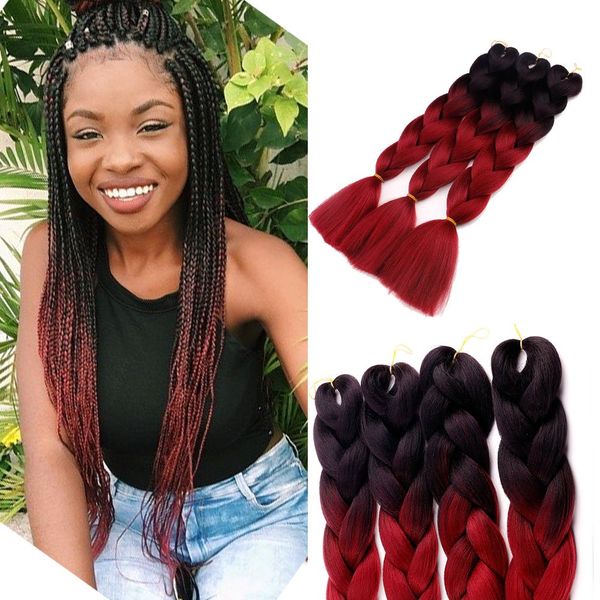 

ombre braiding hair extensions 24" 100g/pcs synthetic jumbo braids hair extensions for twist crochet braids j2, Black