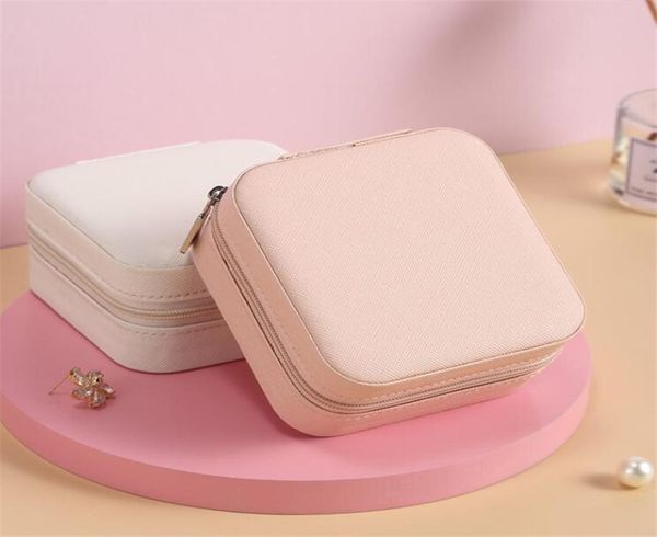 

portable small jewelry box girls jewellery organizer faux leather mini travel case rings earrings necklace display storage cases9719538, Black;white