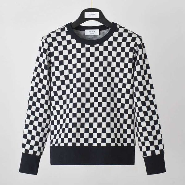 

bonzero heavyweight jacquard 2023 spring trendy checkerboard checker pullover sweater knitted men's and women's outerwear, Black;brown