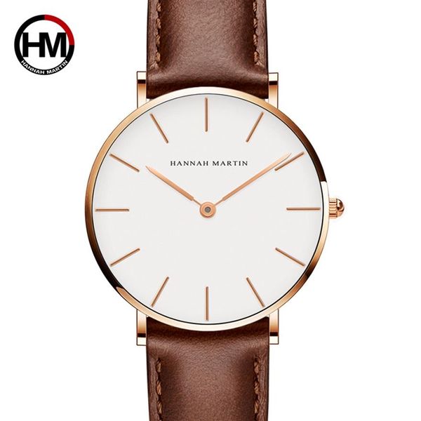 

relogio feminino hannah martin luxury brand women watches leather band rose gold waterproof ladies quartz wristatch fit dw style c210w, Slivery;brown