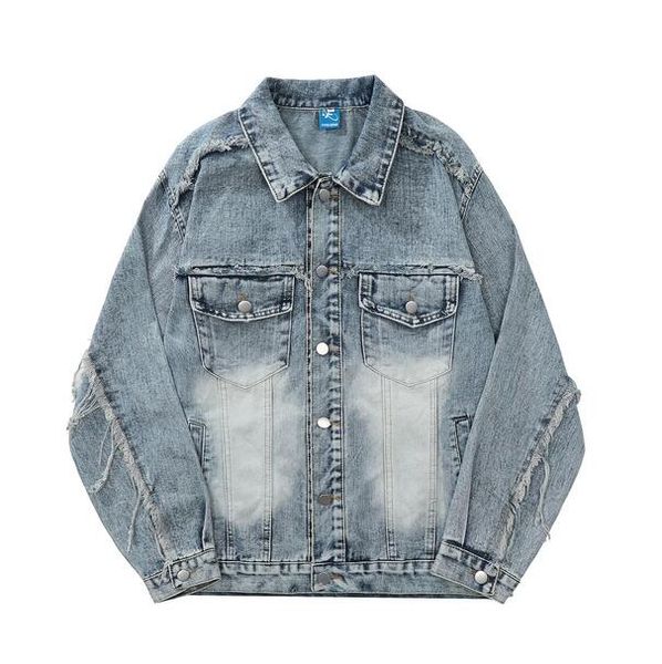 

vintage washed destroyed jeans jackets hip hop distressed denim outwear jackets street wear oversize clothing, Black;brown