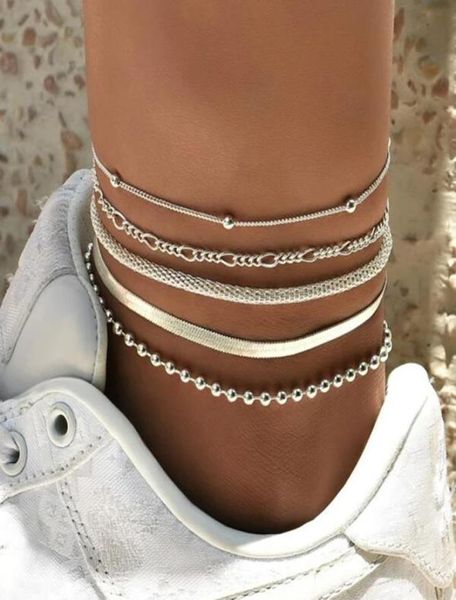 

anklets 5 pcsset multilayer beads chain set for women barefoot sandals ankle bracelet on leg foot jewlery gifts c36676590, Red;blue