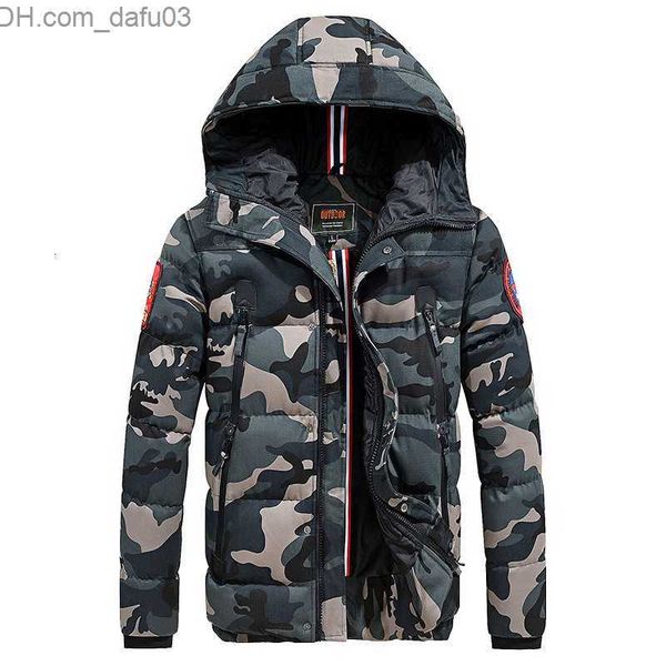 

men's down parkas brand winter jacket camouflage coat men hooded collar cotton-padded thick warm overcoat mens windbreaker jacket parka, Black