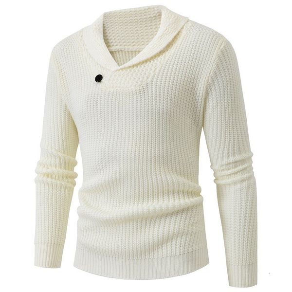 

men's sweaters autumn winter highquality sweater fashion solid color turndown collar long sleeve male casual elastic knitting pullover, White;black