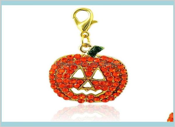 

findings components drop delivery 2021 halloween lobster clasp charm dangle orange yellow rhinestone pumpkin mask pendants diy cha3236645, Bronze;silver