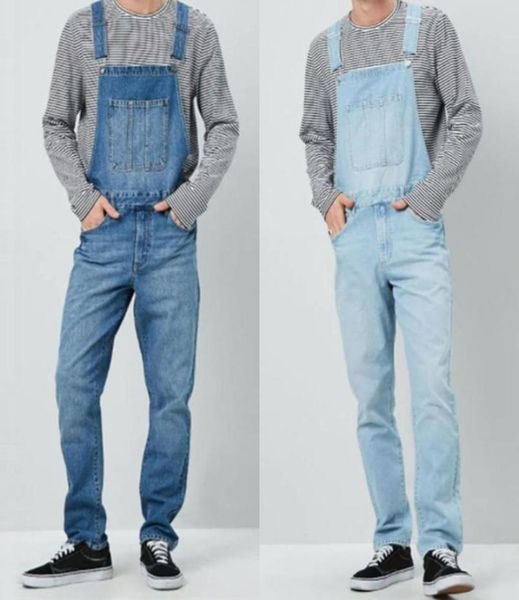 

new fashion men039s jeans overalls high street straight denim jumpsuits hip hop men cargo bib pants cowboy male jean7248573, Blue