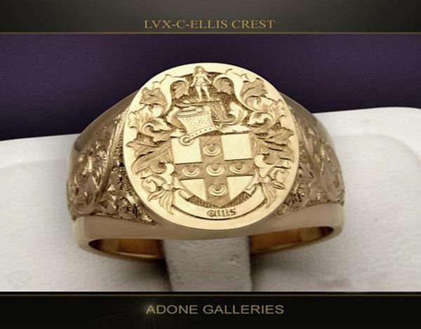 

cluster rings punk hand carved for men women gold color ellis crest signet ring personality gifts jewelry g5m8746732921, Golden;silver