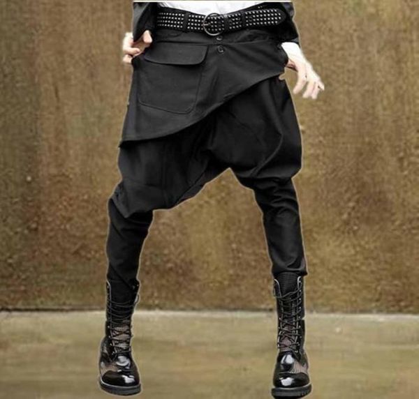 

nwt men women korean style casual hip hop dance low drop crotch gothic emo punk goth harem baggy tapered skinny pants slack2800049, Blue
