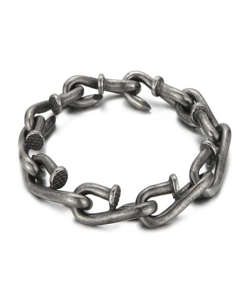 

nail link chain bracelets punk men039s retro stainless steel hip hop rock bangle jewelry8905955, Black