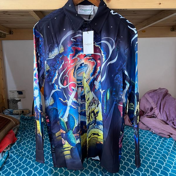 

mens casual shirts starry sky ufo casablanca holiday style long sleeve cardigan men women hawaiian shirt 230726, White;black