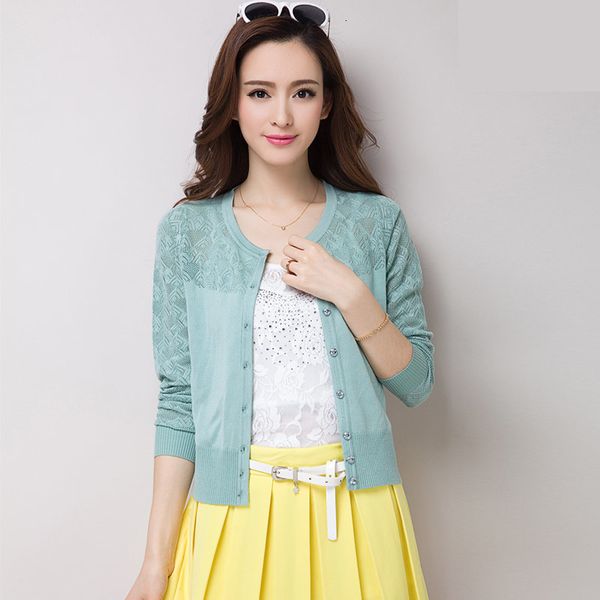 

women's knits tee hollow out knitwear summer spring knit cardigan ladies single breasted thin sweater coat 230727, White