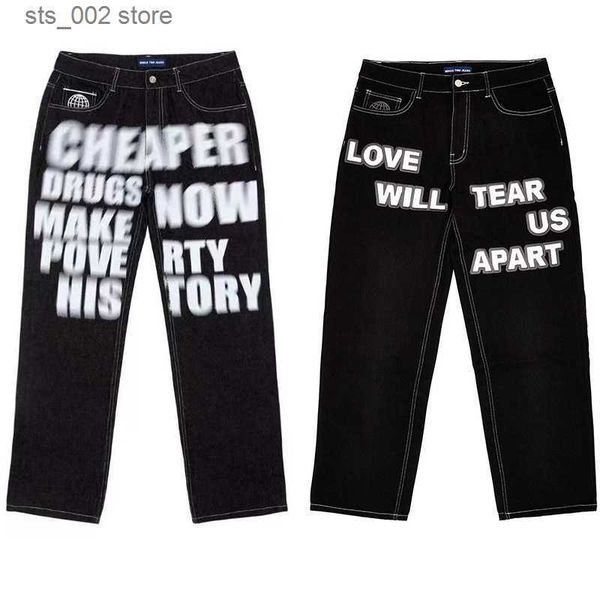 

men's jeans minus two y2k jeans hip hop letter graphic print baggy jeans black pants men women new harajuku gothic wide trousers street, Blue