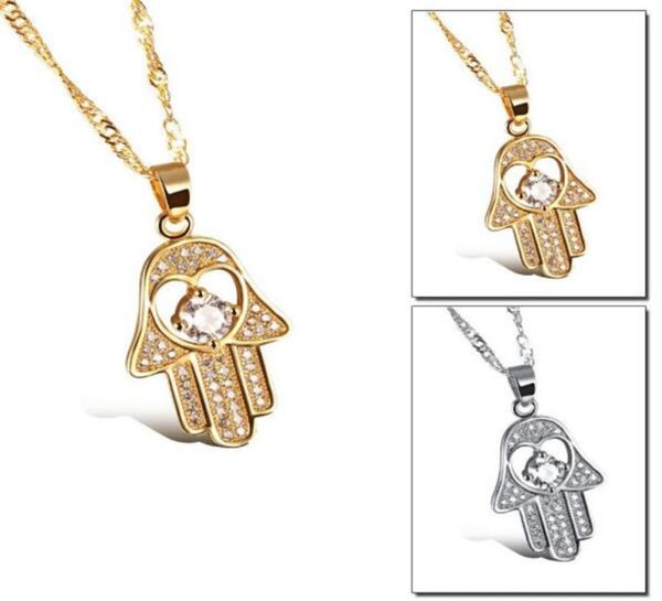 

fatima hand pendant necklaces antique yellow goldplatinum plated women man religious fashion hamsa hand jewelry5807796, Silver