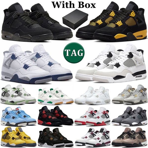 

with box jumpman 4 4s basketball shoes men women thunder pine green military black cat midnight navy seafoam white oreo mens trainers sports