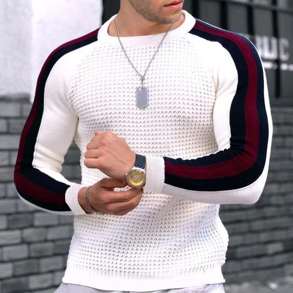 

men's sweaters autumn winter waffle print pullover bottoming shirt male colorblocking highquality casual knitted sweater 230726, White;black
