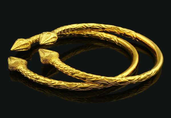 

new arrived africandubai fashion openable 22k yellow gold gf bangle engraved trendy pattern bracelet 2 piece jewelry whole8671023, Black