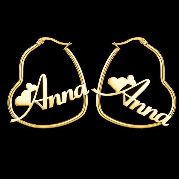 

hoop huggie fashion circle heart name earrings for women personalise custom round love drop pendientes girls jewelry gifts 230727, Golden;silver