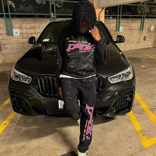 

mens pants designer pink sp5der tech fleece pant 555555 black tracksuit young thug spider hoodie 555 hoodies cotton