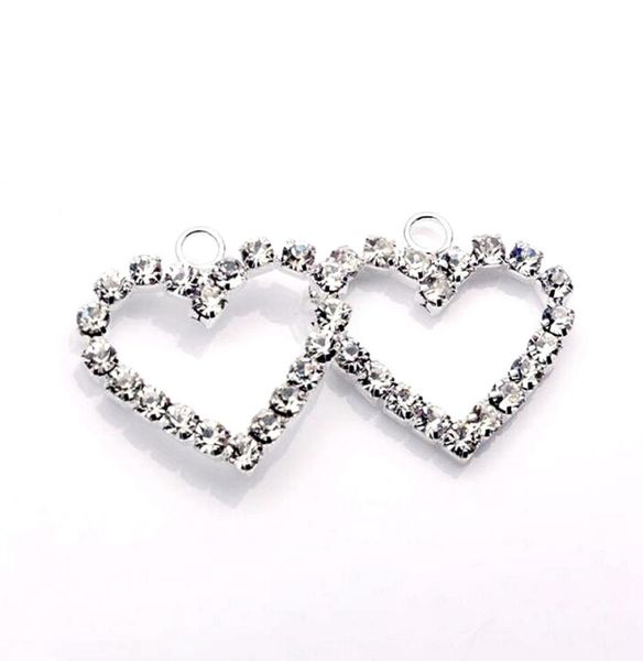 

100pcs silver plate clear rhinestone heart shaped charm pendants for jewelry making bracelet necklace findings 0023074512555, Bronze;silver