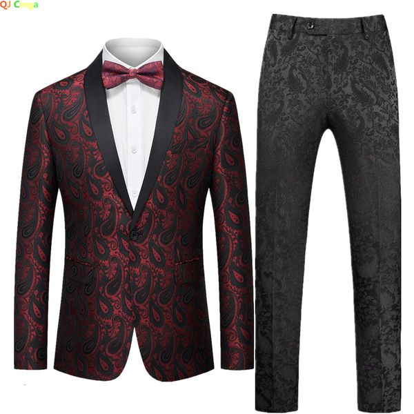 

mens suits blazers jacquard fabric suit twopiece wedding party dress coat and pants single button black lapel jacket trousers m6xl 230726, White;black