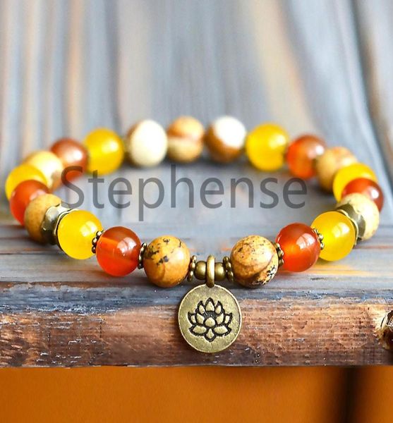 

mg0643 carnelian yellow agate bracelet picture jasper lotus charm bracelet new design balance heart chakra mala bracelet4733109, Black
