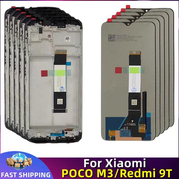 

leggings for original xiaomi poco m3 redmi 9t lcd display touch screen digitizer assembly replacement parts with frame wholesale price, Black