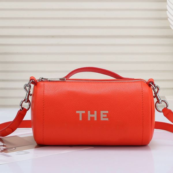 

cylinder bag pillow handbag ladies circular crossbody bags grain cowhide leather shoulder handbags prints letter silver hardware removable s