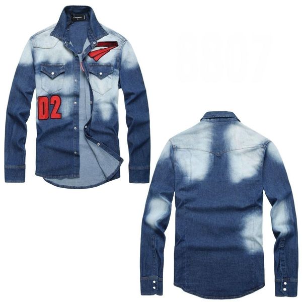 

men's shirt denim dsquare luxury designer denim dsquare embroidery sky blue d2 personality vintage male decoration body male dsq8807, White;black