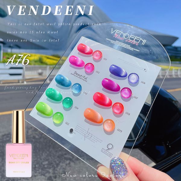 

nail gel vendeeni 9 color fluorescent cat eye gel nail polish magnetic uv led soak off gel varnish spar nail art cat eye gel lacquer 15ml 23, Red;pink