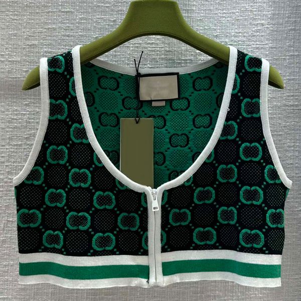 

7.27 fashion letter jacquard zipper knitted sporty short tank women, White