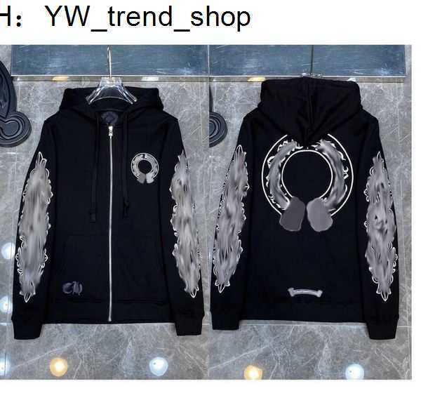 

2023mens hoodies designer chrome winter sweatshirts heart hoodie ch long sleeve zipper jacket loose coat hooded hoody men woman hip hop chro, Black