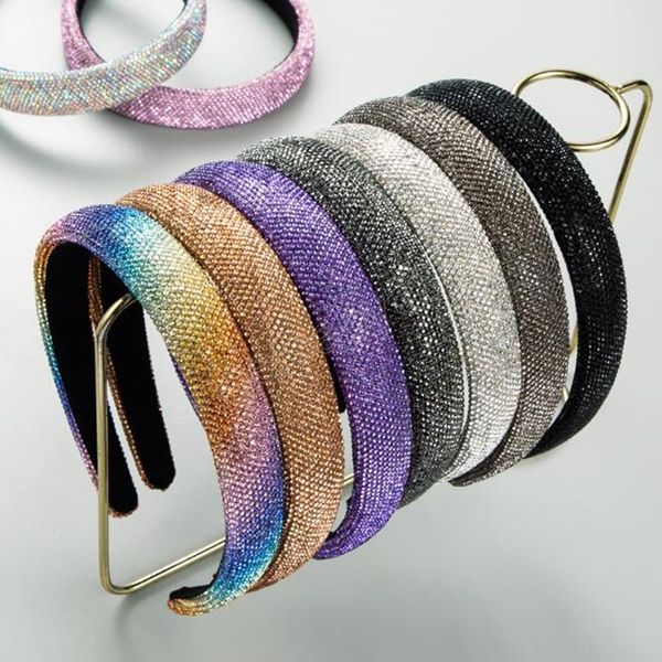 

new fashion headband for women full shining rhinestone paved hairband elegant baroque turban party headwear adult, Slivery;white