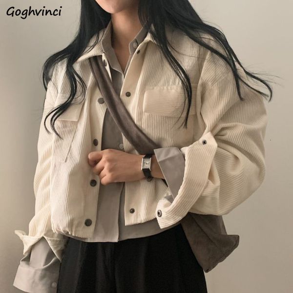 

women's jackets cropped jacket vintage chic korean fashion loose allmatch casual harajuku spring solid corduroy coats streetwear colleg, Black;brown