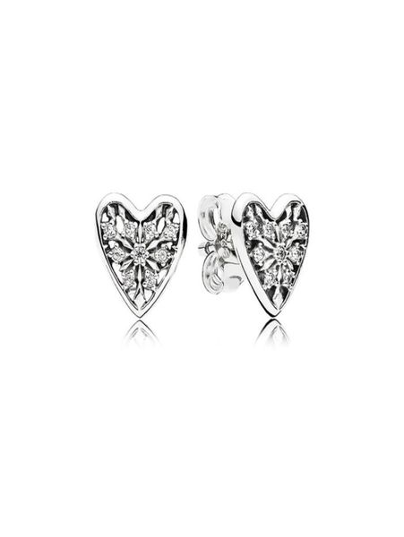 

romantic heart shape snowflake earrings luxury designer 925 sterling silver suitable for cz diamond lady elegant earrings with box2961912, Golden;silver