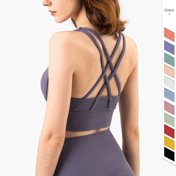

lulu sports bra yoga vest tank back cross women sportswear outdoor exercise woman clothing nylon and spandex breathable