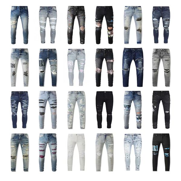 

men's jeans designer man jeans womens hombre trousers embroidery patchwork ripped trend brand amri jeans men pant star d2 y2k jeans for, Blue
