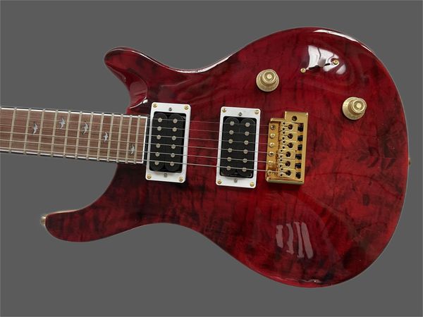 

prs red body electric guitar, bridge vibrato, electric guitar