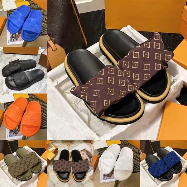 

designer pool pillow women man sandals slippers sides sunset flat comfort mules padded front strap slipper side fashionable easy-to-wear sty, Black