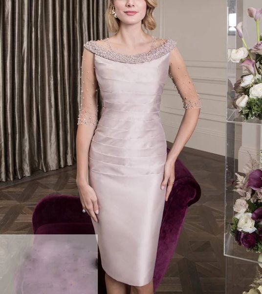 

half sleeves mother of the bride dress 2023 sheath knee length pearls plus size short wedding groom party gown robe de soiree, Black;red