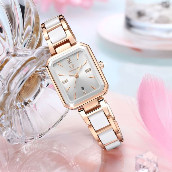 

women watches calendar light luxury diamond encrusted square watches waterproof quartz watch, Slivery;brown