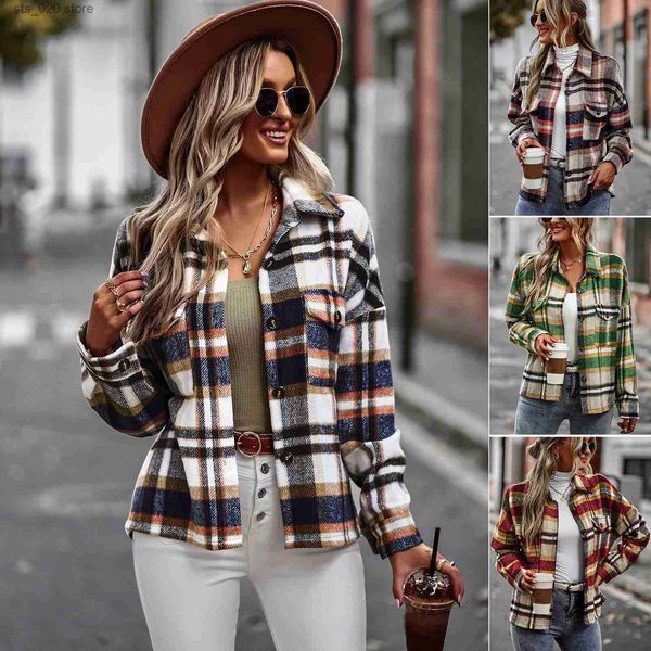 

women's jackets checkered shirt jacket 2022 autumn/winter long sleeved temperament casual women t230727, Black;brown