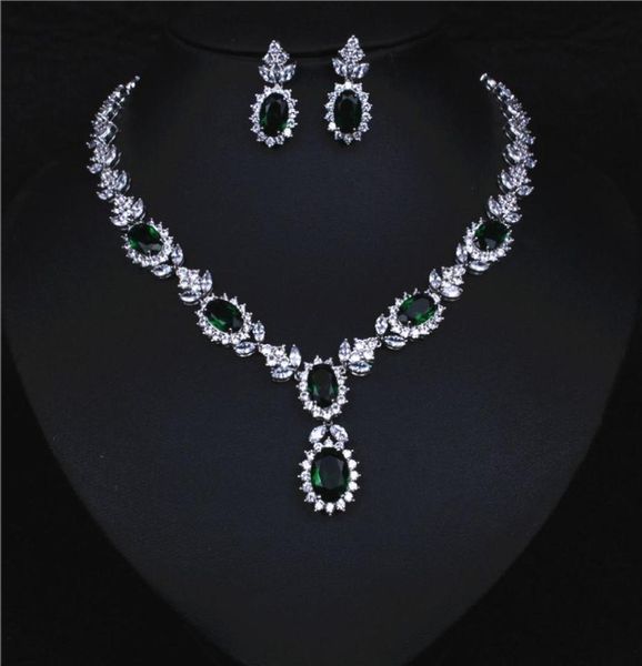 

shinning zircon silver green bridal jewelry 2 pieces sets necklace earrings bridal jewelry bridal accessories wedding jewelry t2213919900, White