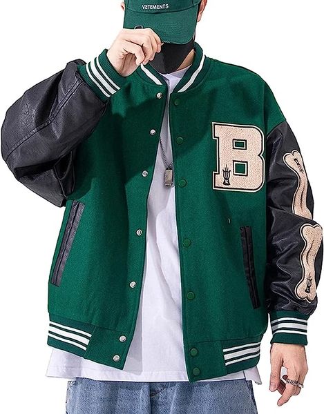 

balbala mens varsity college jacket casual streetwear coats with patch, Black;brown