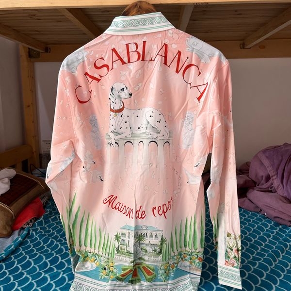 

mens casual shirts drop casablanca garden spotted dog print long sleeves cardigan holiday 3xl hawaiian shirt for men women 230726, White;black
